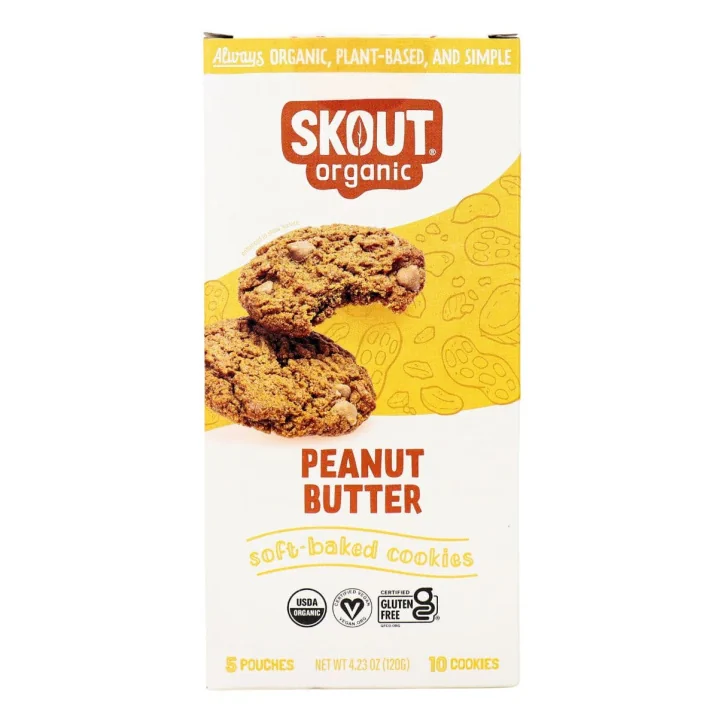 Skout Organic Soft Baked Cookies Peanut Butter, 6 Pouches - Gluten Free Cookies, GF Cookies, Vegan Cookies, Peanut Butter Cookies Gluten Free