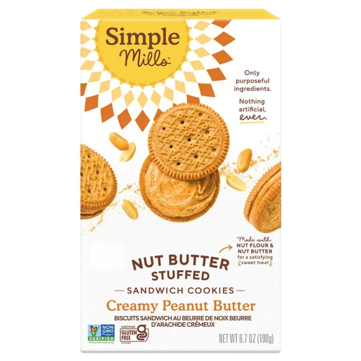 Front of Simple Mills Nut Butter Stuffed Sandwich Cookies Creamy Peanut Butter