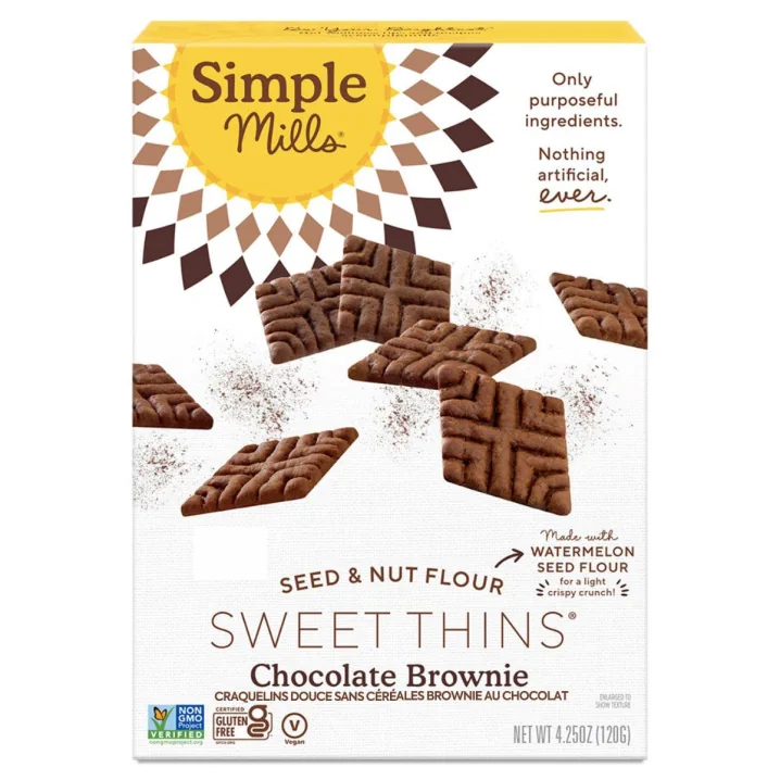 Front of Simple Mills Grain Free Sweet Thins Chocolate Brownie, 120g