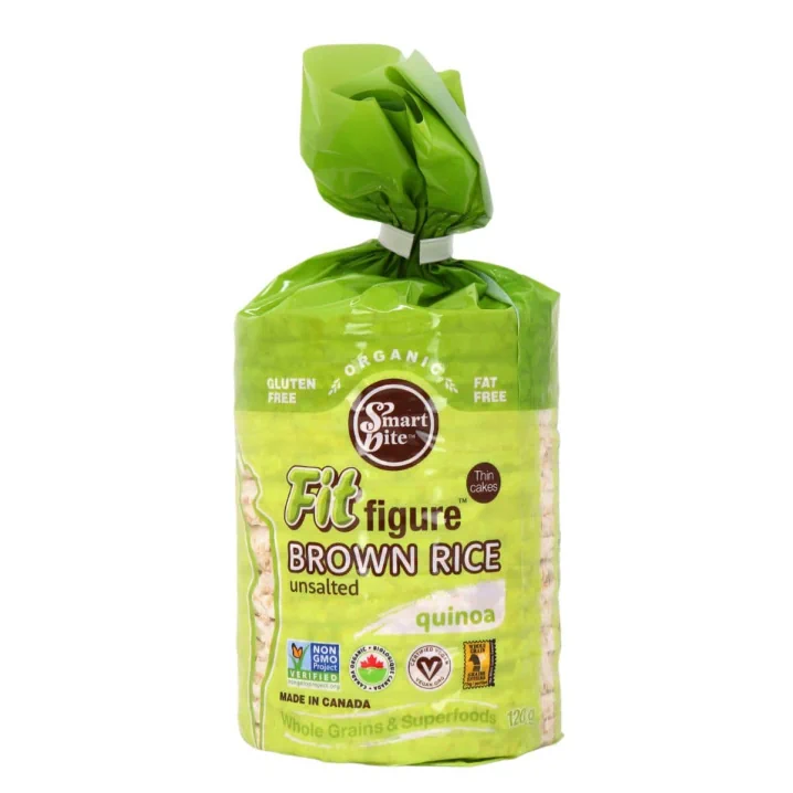 Front of Smartbite Organic Gluten Free Rice Cakes Puffed Rice Cakes Thin Brown Rice Cakes Quinoa Unsalted