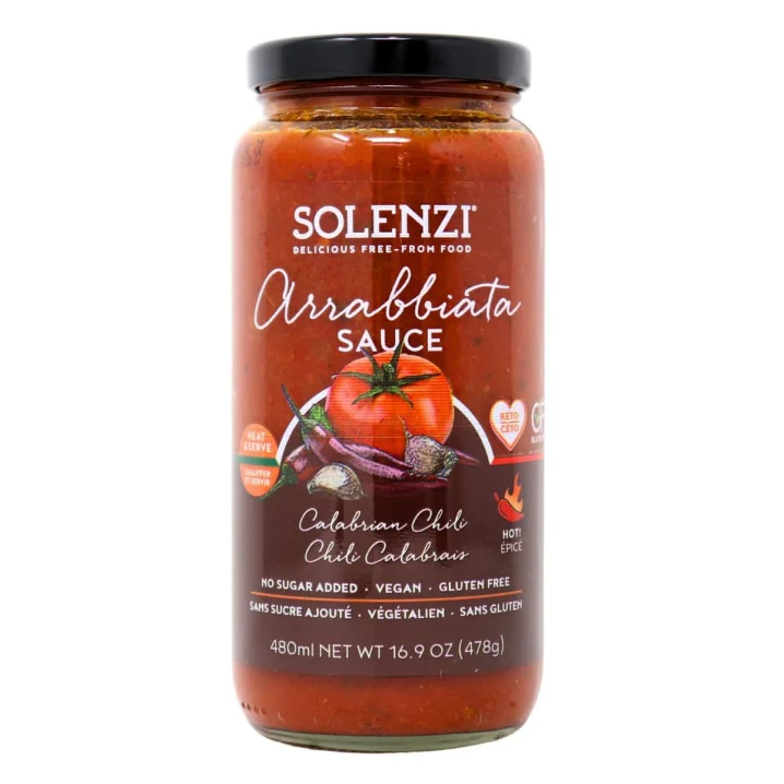Front of SOLENZI Arrabbiata Sauce - Calabrian Chili Sauce - Allergen Free Sauce - Keto Tomato Sauce - Gluten Free Tomato Sauce - No Added Sugar Pasta Sauce