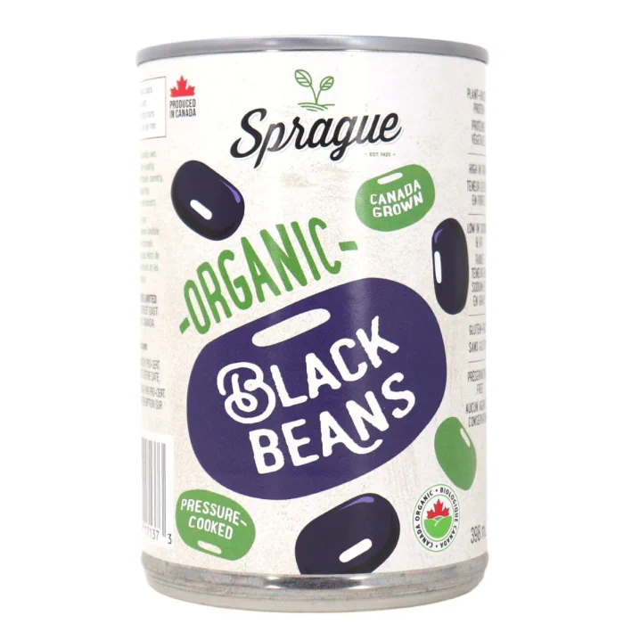 Front of Sprague Organic Black Beans Canned Pressure-Cooked Beans