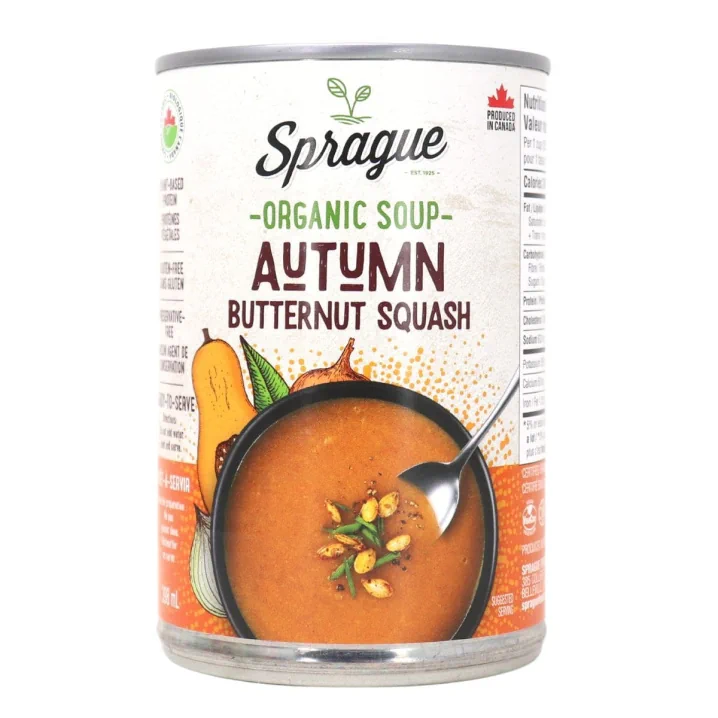 Front of Sprague Organic Soup Autumn Butternut Squash Soup Butternut Squash And Sweet Potato Soup