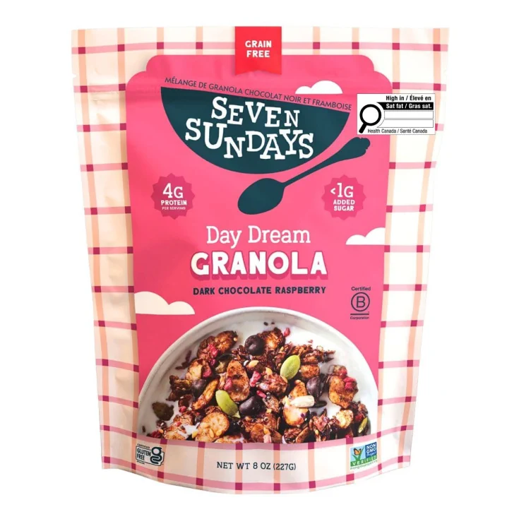 Front of Seven Sundays Grain Free Granola Day Dream Mix Dark Chocolate Raspberry - Healthy Gluten Free Cereal - Best Gluten Free Cereals - Healthy Breakfast Cereal
