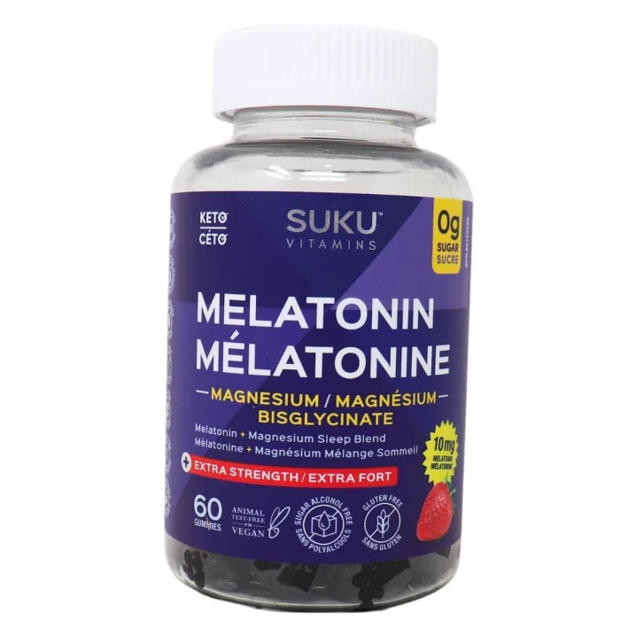SUKU Vitamins Sugar Free Gummies 10mg Melatonin + Magnesium Bisglycinate, 60 Gummies