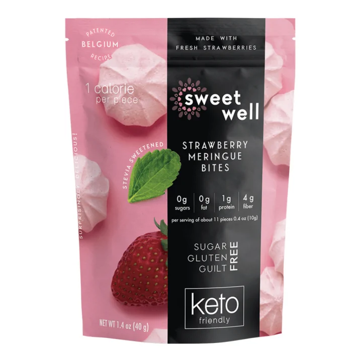 Front of Sweetwell Keto Meringue Bites Strawberry, 40g