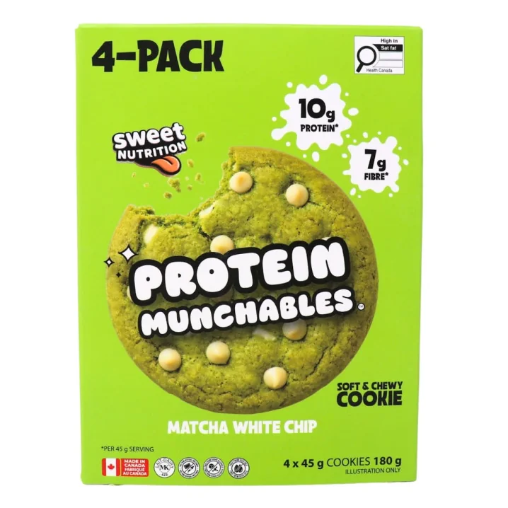 Sweet Nutrition Protein Munchables Soft Cookie Matcha White Chip Front of 4-pack box English