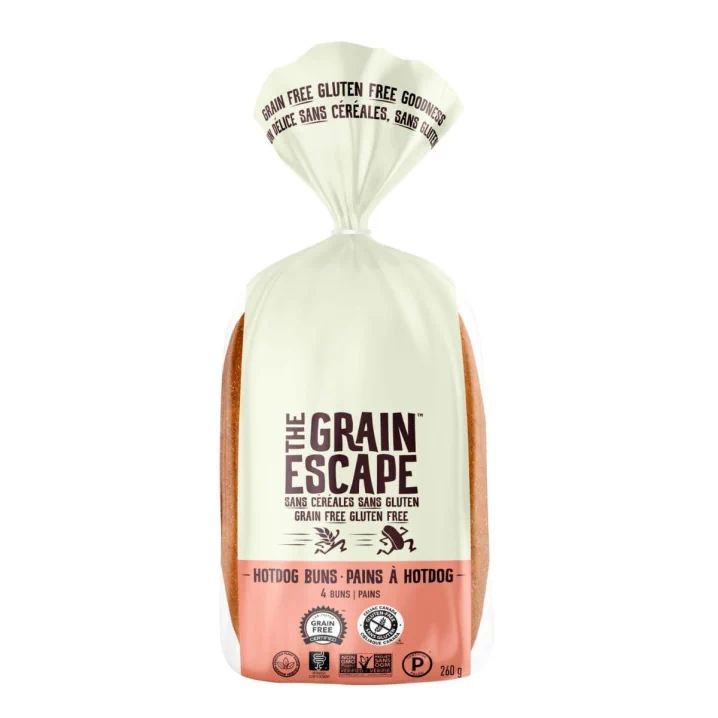 Front of The Grain Escape Grain Free Hot Dog Buns Gluten Free Hot Dog Buns Paleo Buns Vegan Hot Dog Buns