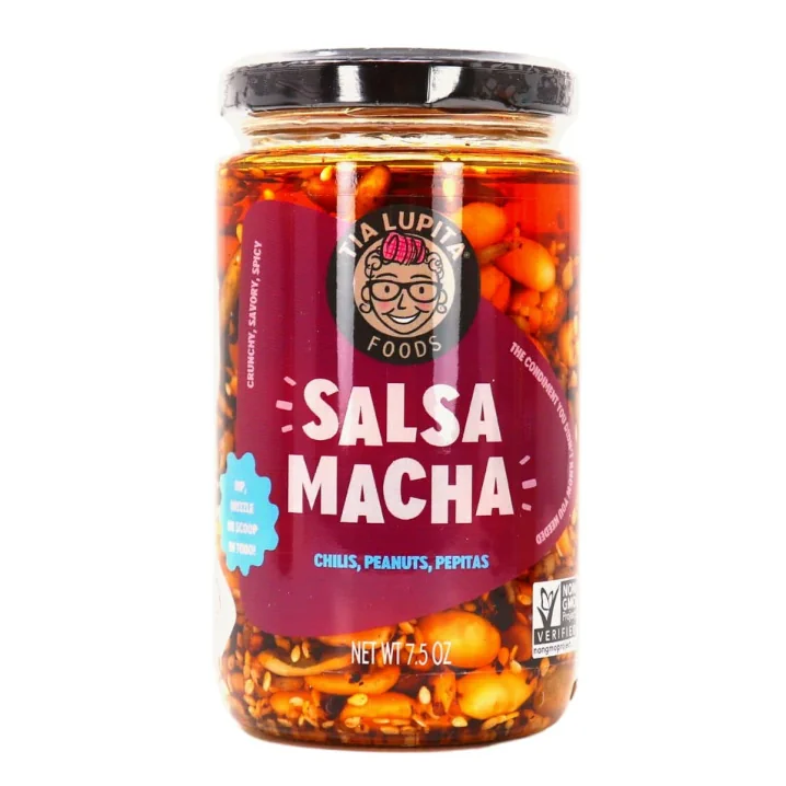 Front of Tia Lupita Salsa Macha Crunchy Chili Oil With Olive Oil Peanuts