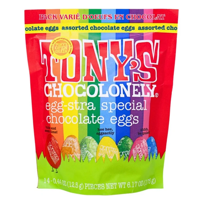 Front of Tony’s Chocolonely Egg-Stra Special Chocolate Eggs Assorted - Chocolate Eggs - Easter Eggs Chocolate - Candy Easter Eggs - Easter Chocolate Canada