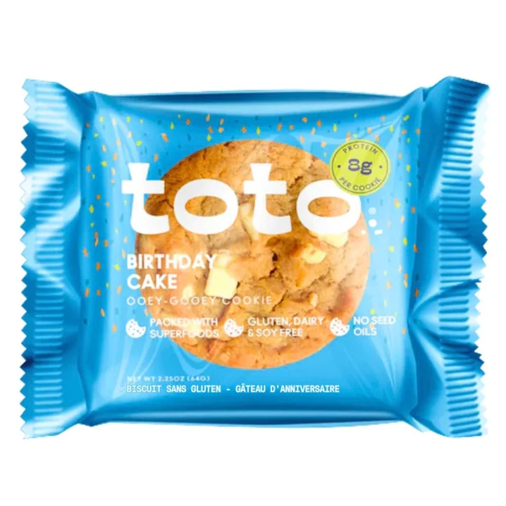 Front of Toto Gluten-Free Protein Cookie Birthday Cake - Best Gluten Free Cookies - Healthy Gluten Free Cookies - Plant Based Cookies