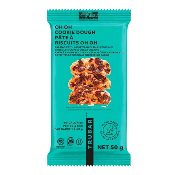 Front of TRUBAR Protein Bar Oh Oh Cookie Dough - Gluten Free Vegan Protein Bars - Vegan Protein Bars Canada - Best Tasting Protein Bars