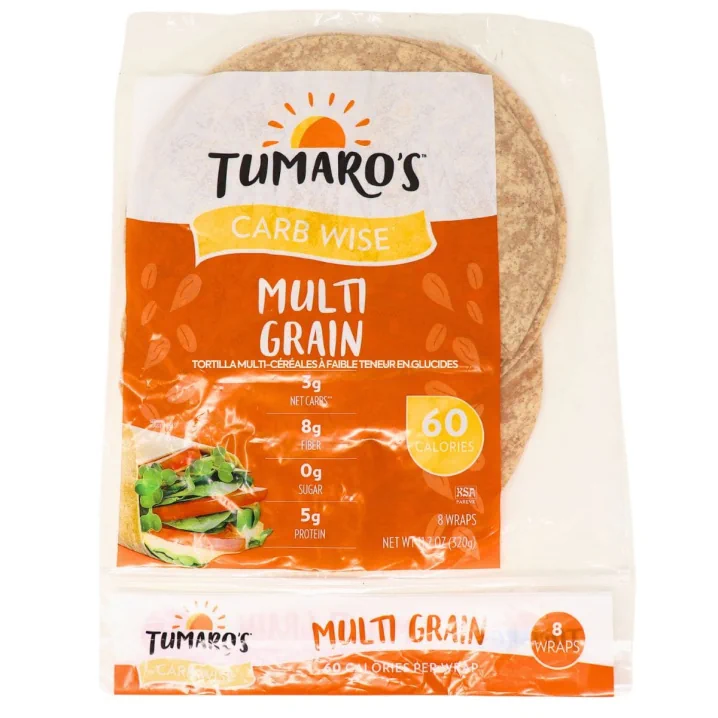 Front of Tumaro’s Carb Wise Multi Grain Wraps, 8 Wraps