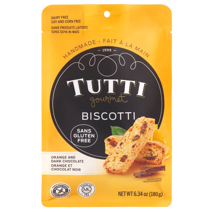 Tutti Gourmet Gluten-Free Handmade Biscotti Orange and Dark Chocolate, 180g