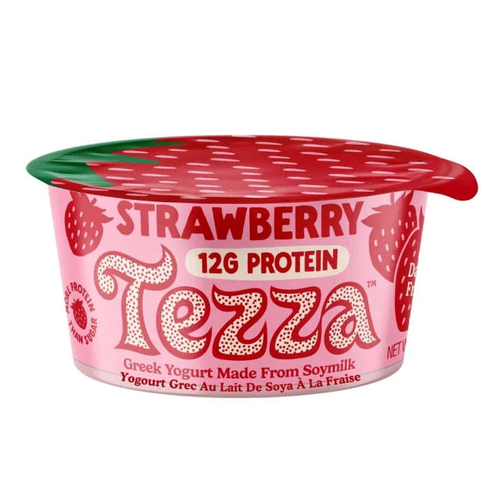 Tezza Greek Yogurt Made From Soymilk Strawberry Front of container