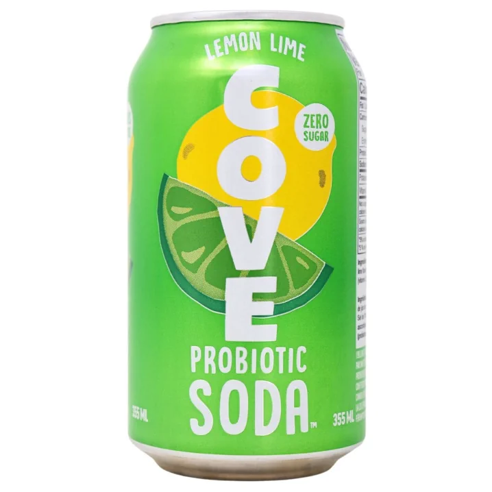 Front of Cove Zero Sugar Probiotic Soda Lemon Lime - Healthy Soft Drinks -Probiotic Drinks For Gut Health - Healthy Lime Soda
