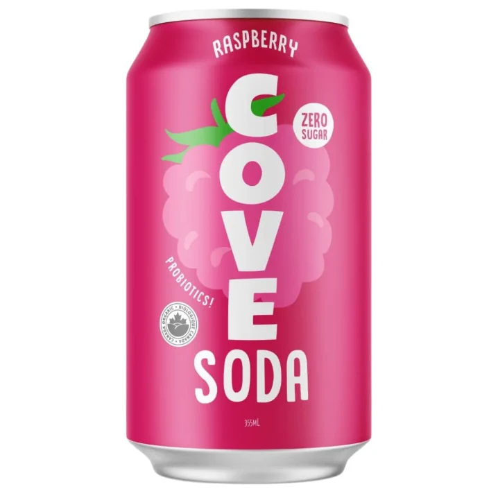 Front of Cove Zero Sugar Probiotic Soda Raspberry - Cove Soda Canada -Healthy Soda - Cove Gut Healthy Soda