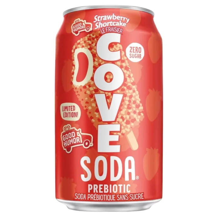 Cove Zero Sugar Probiotic Soda Limited Edition Strawberry Shortcake Front of can