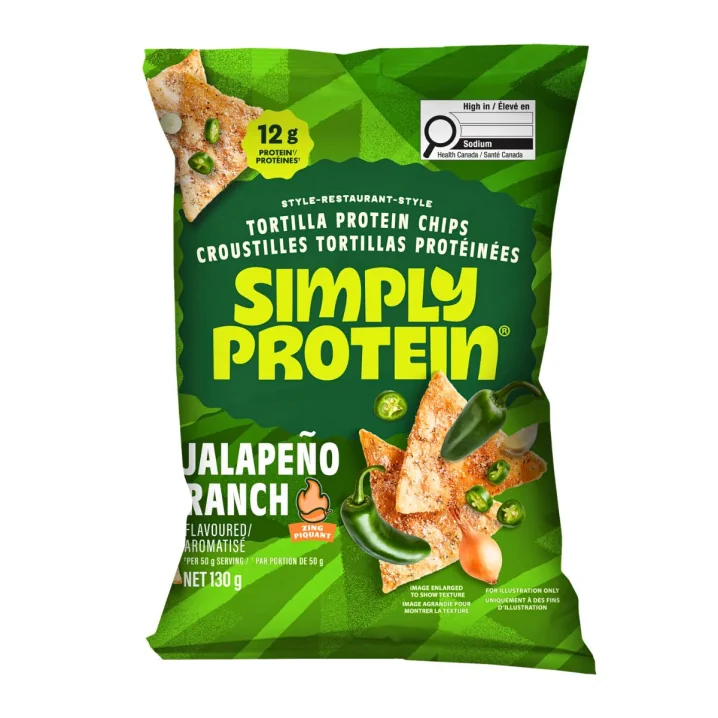 Front of Simply Protein Restaurant-Style Protein Tortilla Chips Jalapeno Ranch - Protein Tortilla Chips Canada - SimplyProtein Chips Canada - Jalapeno Ranch Chips
