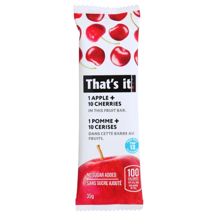 Front of That’s It. No Sugar Added Fruit Bar Apple Cherries, 1 Bar