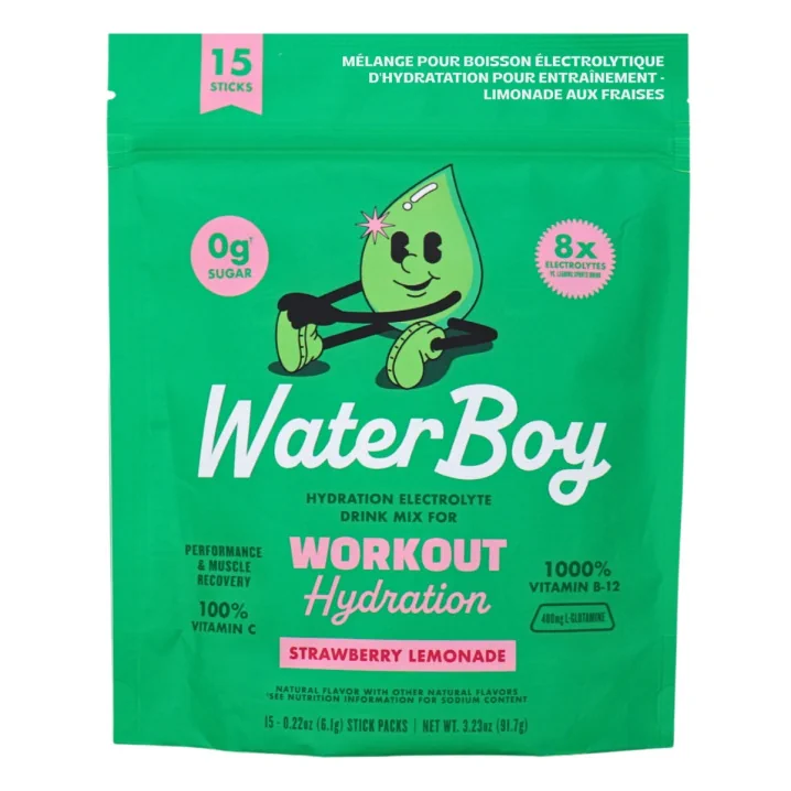 Front of Waterboy Electrolytes - Waterboy Hydration - Replenishing Electrolytes - Electrolytes For Athletes - Sugar-Free Electrolyes - Strawberry Lemonade Electrolytes