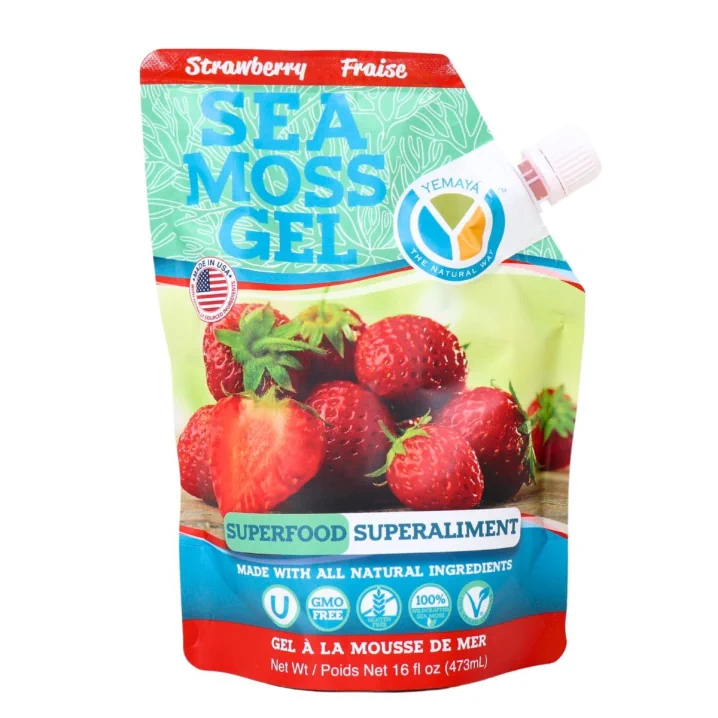 Front of Yemaya Sea Moss Gel Pouch - Strawberry Sea Moss - Fruit Sea Moss - Sea Moss Supplement