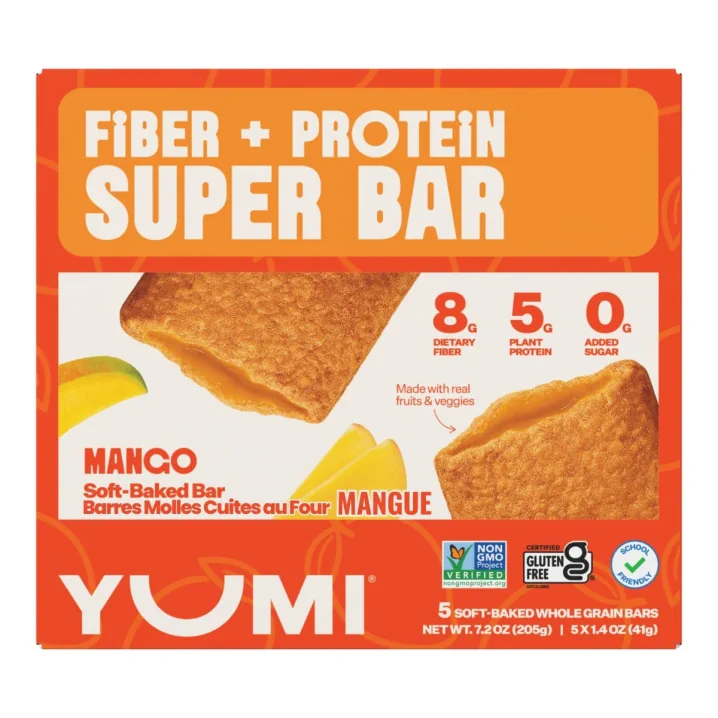 YUMI Fiber + Protein Super Bar Mango, 5 Soft Baked Bars