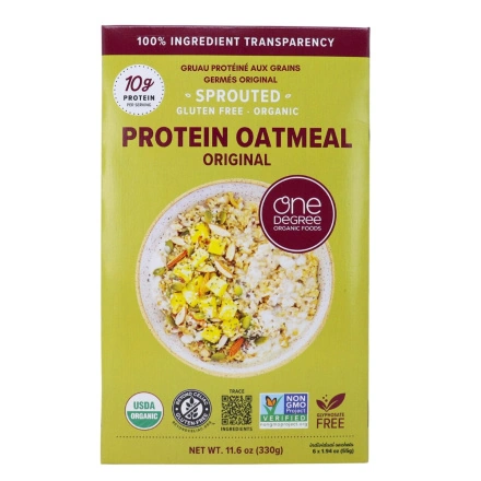 Front of One Degree Organic Foods High-Protein Sprouted Oatmeal Original - whole grain oats - clean label cereal - plant-based protein oatmeal