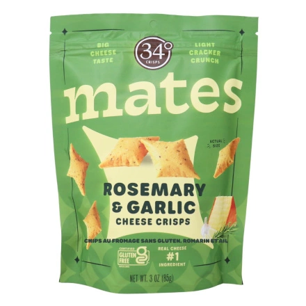 Mates Gluten-Free Cheese Crisps Rosemary & Garlic Front