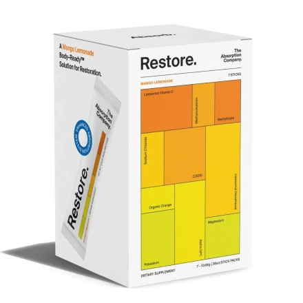 The Absorption Company Restore Electrolyte Powder Packets Mango Lemonade, 7 Sticks Front