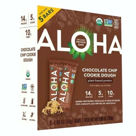 Front of ALOHA Protein Bars Organic Gluten-Free Vegan Protein Bars Cookie Dough Protein Bars