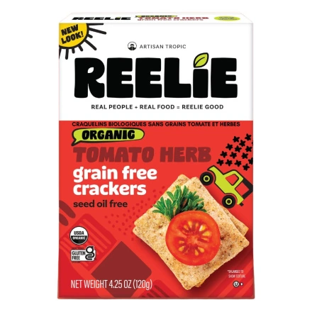 Front of Artisan Tropic Crackers - Gluten Free Crackers - Grain Free Crackers - Healthy Crackers - Plantain Crackers - Tomato Herb Crackers
