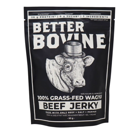 Front of Better Bovine Premium Grass-Fed Wagyu Beef Jerky Salt & Pepper - Natural Beef Jerky - No Sugar Beef Jerky - Grass Fed Jerky