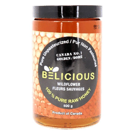Belicious 100% Pure Raw Unpasteurized Honey Wildflower, 500g - Canadian Honey
