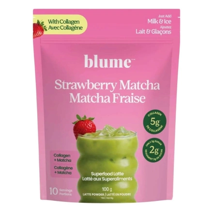 Blume Superfood Latte Strawberry Matcha Front of package