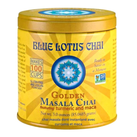 Front of Blue Lotus Chai Golden Masala Chai With Turmeric And Maca