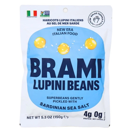 Front of Brami Italian Snacking Lupini Beans Sardinian Sea Salt - Keto snack Gluten Free Snack - Bean Snack