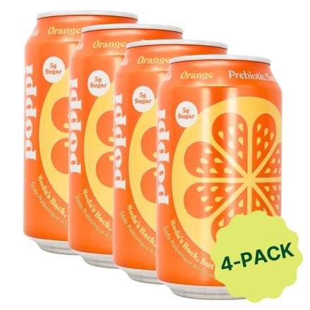 Poppi Prebiotic Soda Orange 4-Pack, 355 mL each