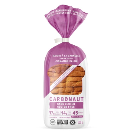Front of Carbonaut Keto Gluten-Free Cinnamon-Raisin Bread - Vegan Keto Bread - Low Carb Bread - Low Carb Gluten Free Bread