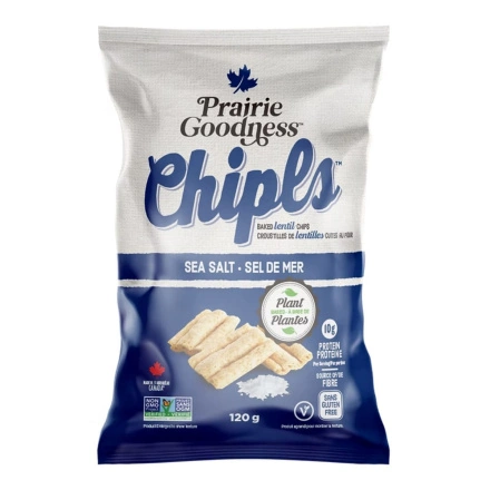 Front of Prairie Goodness Chipls - Baked Lentil Chips - Lentil Chips - Lentil Chips - Sea Salt Lentil Chips
