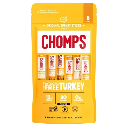 Chomps Antibiotic-Free Turkey Jerky Stick Original, 8 Sticks Front