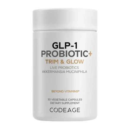 Codeage GLP-1 Probiotic+ Trim & Glow Live Probiotics Akkermansia Muciniphila, 30 Vegetable Capsules Front