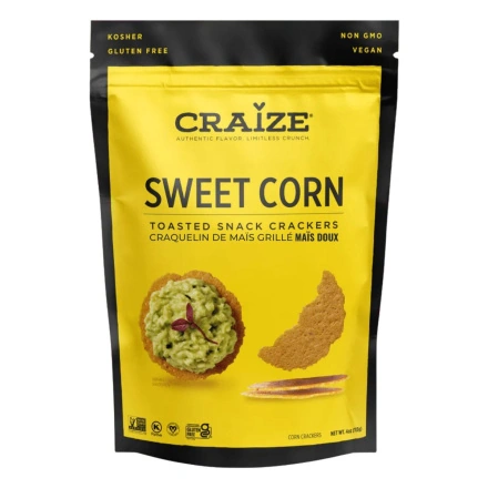 Craize Gluten-Free Toasted Snack Crackers Sweet Corn Front of bag
