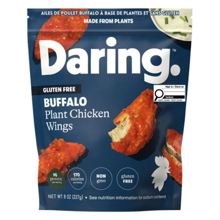 Front of Daring Plant-Based Chicken Wings Buffalo - Vegan Chicken Wings - Vegan Chicken Substitutes - Mock Chicken