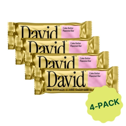 David High Protein Cake Batter Bar, 4 Pack, 62g each Front