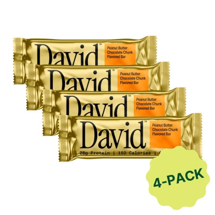 David High Protein Peanut Butter Chocolate Chunk Bar, 4 Pack, 62g each Front