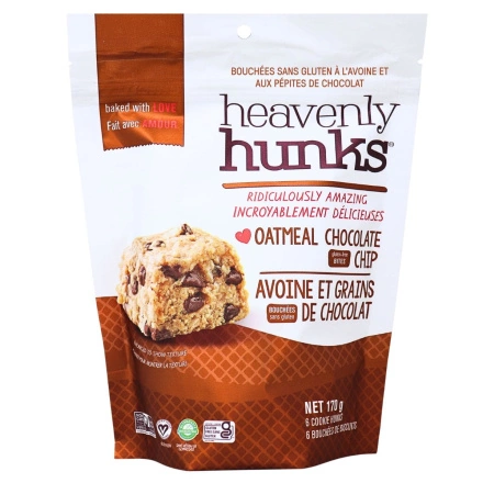 Front of Heavenly Hunks Gluten-Free Bites Oatmeal Chocolate Chip - Dairy Free Cookies - Non-GMO Cookies - Vegan Soft Baked Cookies