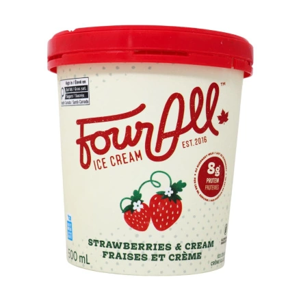 Four All Ice Cream Strawberries & Cream Front of carton