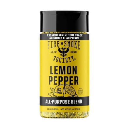 Fire & Smoke Lemon Pepper All-Purpose Seasoning Blend Front of container