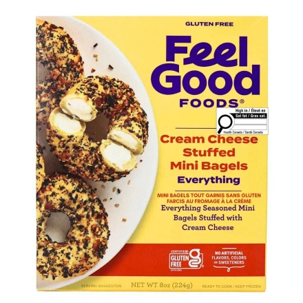 Front of Feel Good Foods Stuffed Bagels - Cream Cheese Stuffed Bagels - Gluten Free Bagels - Gluten Free Everything Bagels